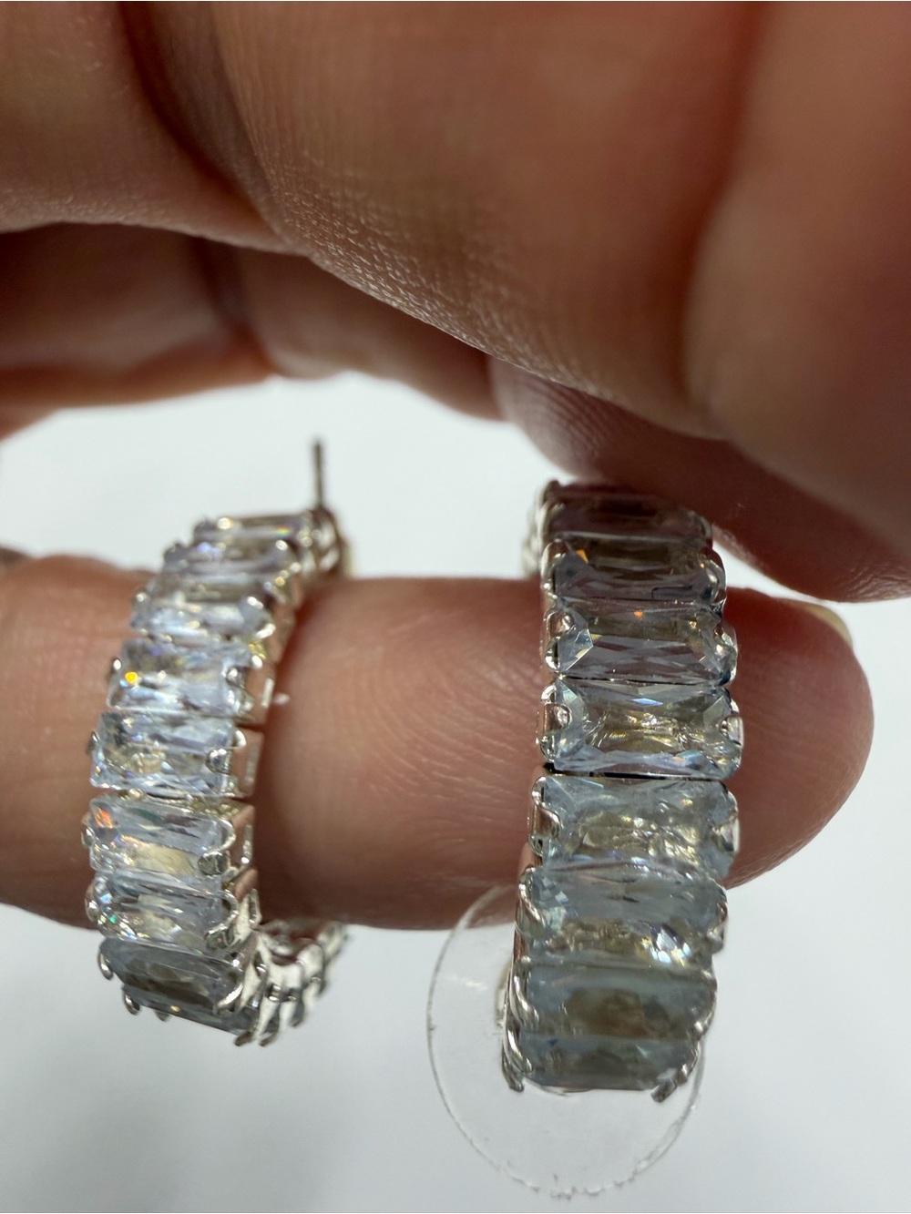 Beautiful Silver-Tone Clear Crystal Hoop Earrings - Sparkling Clear Stones